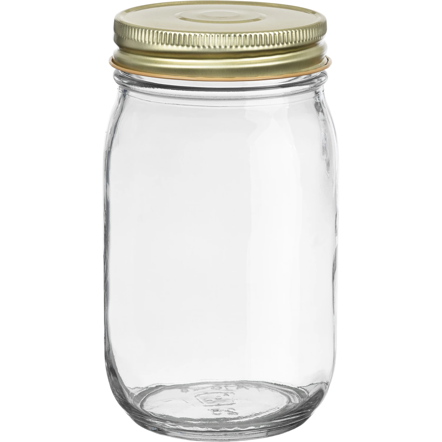 16 Oz. Clear Glass Mayo Jar W/ Gold Button Metal Cap W/ Plastisol Liner, 70mm 70G-450