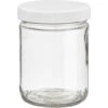 16 Oz. Clear Glass Straight Sided "Salsa" Jar W/ White Ribbed (Matte Top) Plastic Cap W/Foam Liner (3-ply), 83mm 83-400 -Wessco Shop 16oz clear glass straight sided salsa jar 83mm 83 405 83mm 83 400 white ribbed matte top plastic cap with foam liner 3 ply 99g627 1