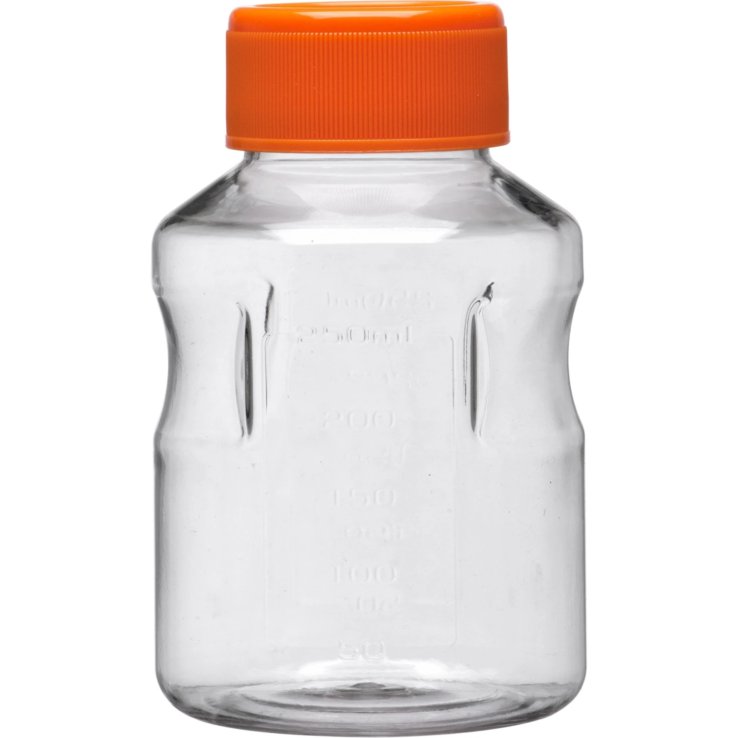250ml Clear PS Plastic Easy-Grip Media Bottle W/Cap, 24/cs (Corning® #430281)