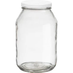 32 Oz. Clear Glass Mayo Jar W/ White Metal Lug Cap W/ Plastisol Liner, 70mm 70-2030