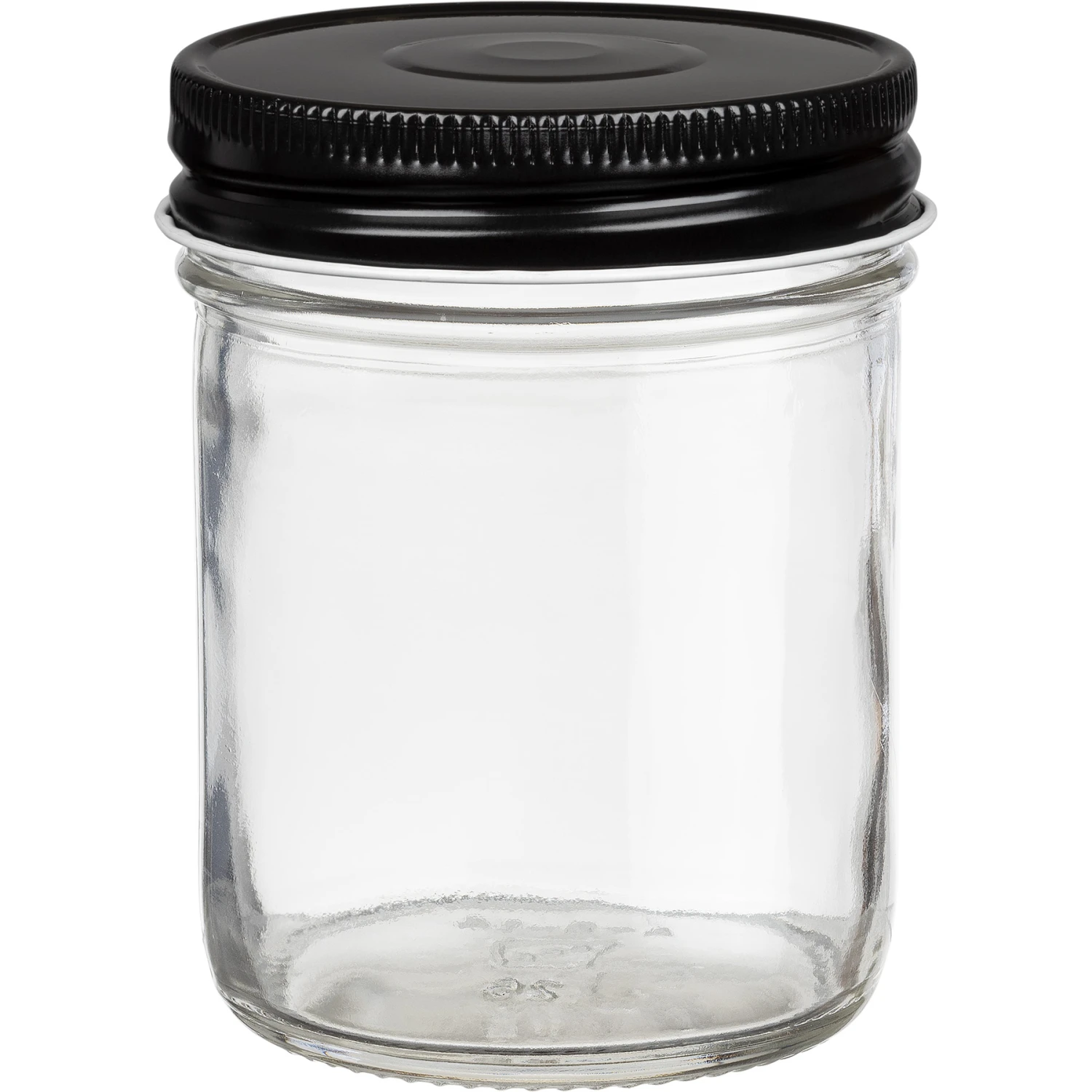 8 Oz. Straight Sided Glass Jar W/ Black Button Metal Cap W/ Plastisol Liner, 70mm 70G-450