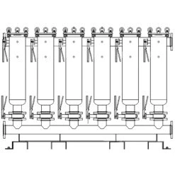 Multi-Plex (6) Filter Vessel, 304 Stainless Steel, 6" Flange, Size #2 (30" Basket Depth)